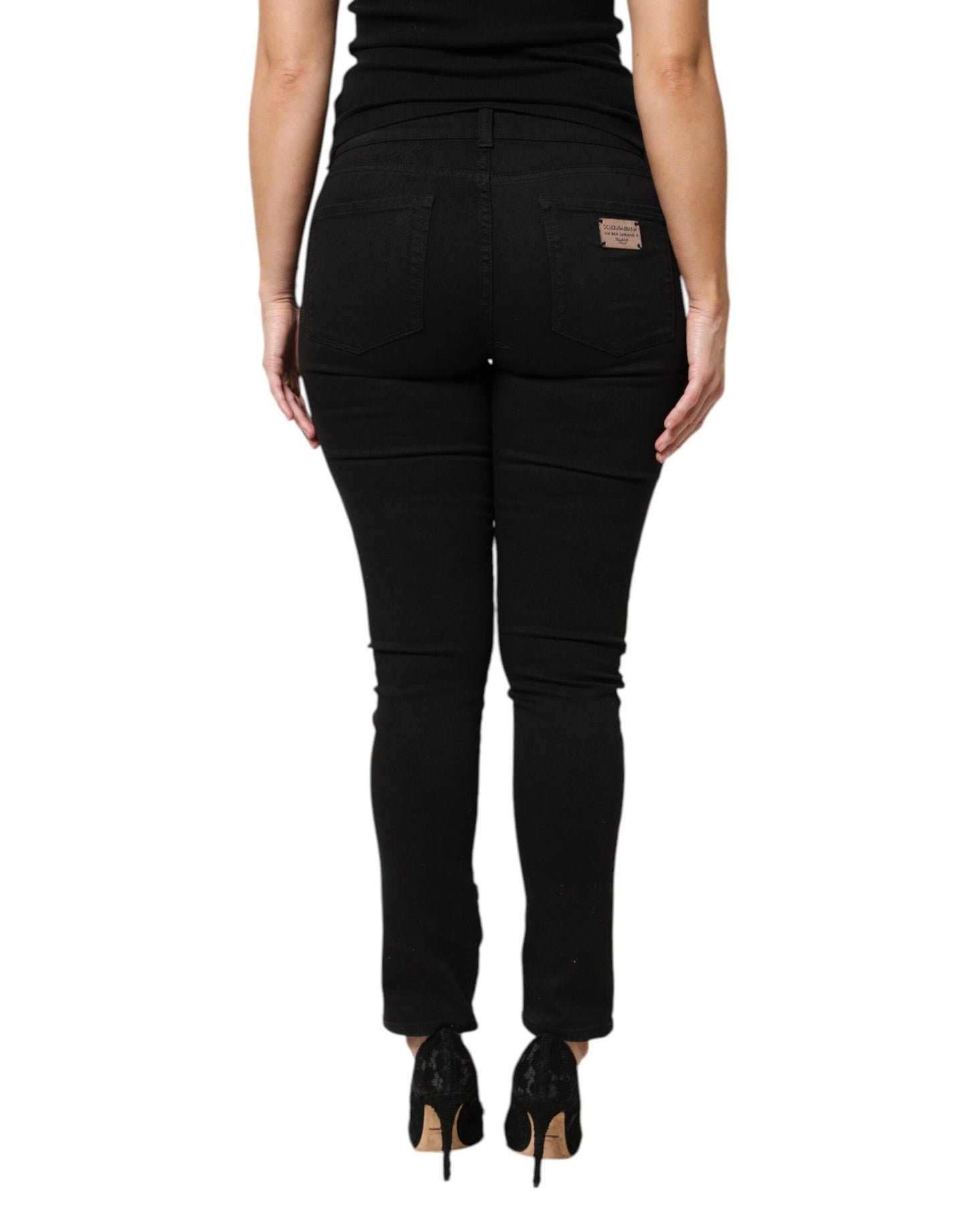 Dolce &amp; Gabbana – Schwarze Skinny-Jeans aus Baumwolle mit Logo und mittlerer Taille