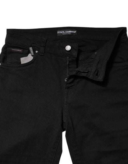 Dolce &amp; Gabbana – Schwarze Skinny-Jeans aus Baumwolle mit Logo und mittlerer Taille