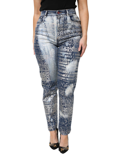 Dolce &amp; Gabbana – Blaue Jeans mit verwaschenem Print und hoher Taille