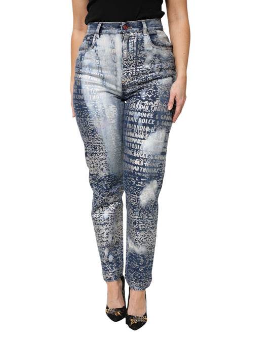 Dolce &amp; Gabbana – Blaue Jeans mit verwaschenem Print und hoher Taille