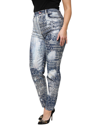 Dolce &amp; Gabbana – Blaue Jeans mit verwaschenem Print und hoher Taille