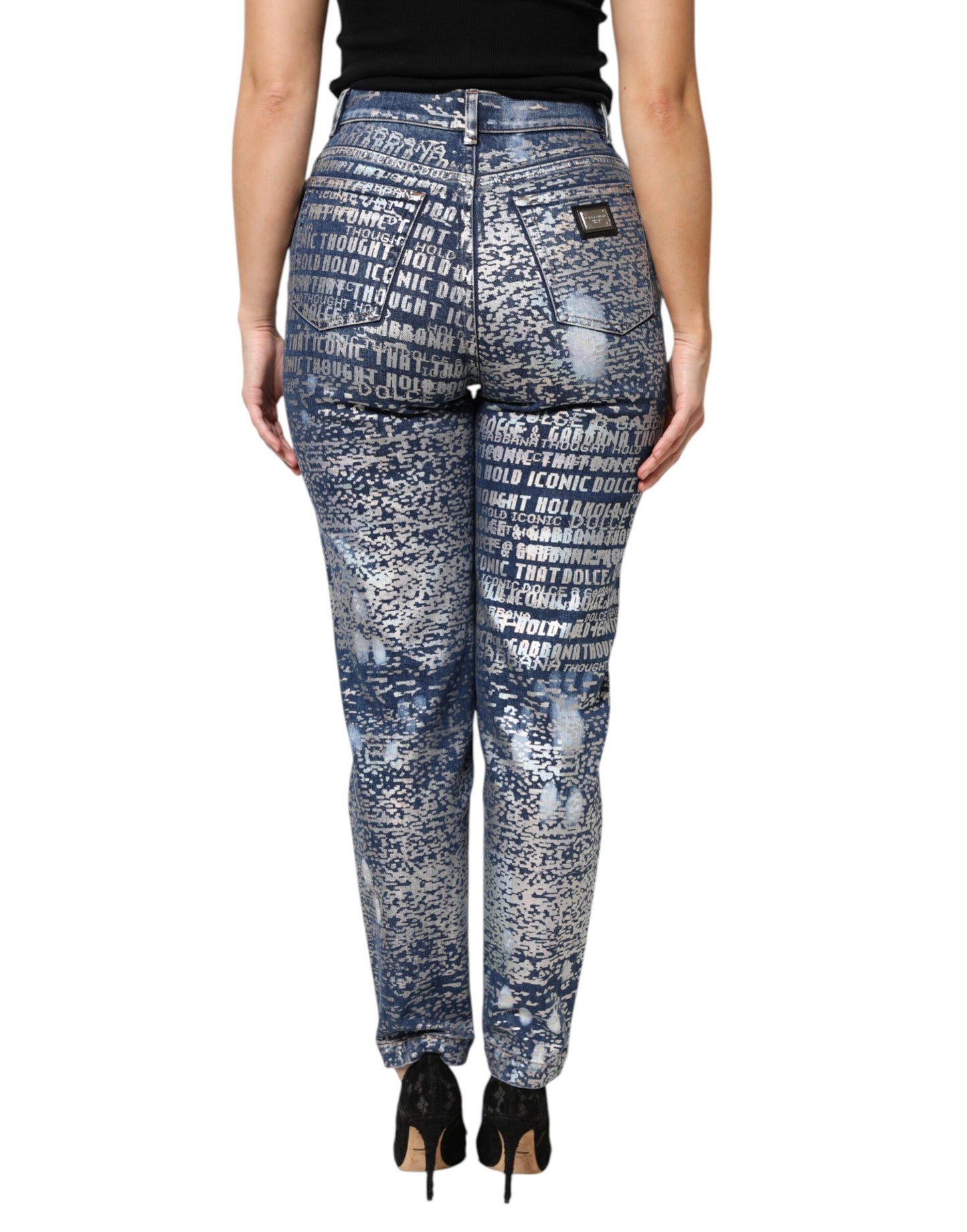 Dolce &amp; Gabbana – Blaue Jeans mit verwaschenem Print und hoher Taille