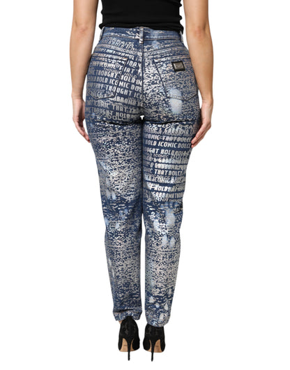 Dolce &amp; Gabbana – Blaue Jeans mit verwaschenem Print und hoher Taille
