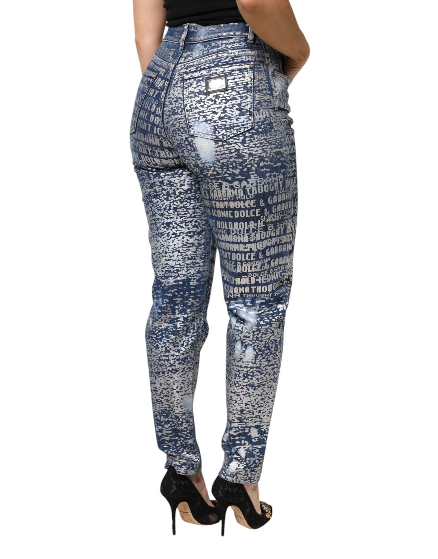 Dolce &amp; Gabbana – Blaue Jeans mit verwaschenem Print und hoher Taille