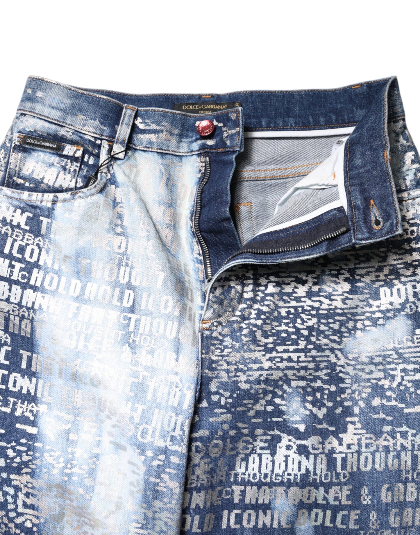 Dolce &amp; Gabbana – Blaue Jeans mit verwaschenem Print und hoher Taille