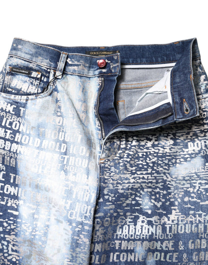 Dolce &amp; Gabbana – Blaue Jeans mit verwaschenem Print und hoher Taille