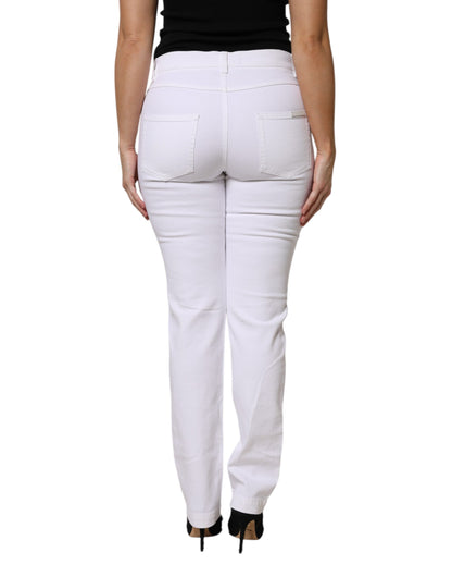 Dolce &amp; Gabbana Weiße GIRLY-Jeans mit Blumen- und Paillettenbesatz