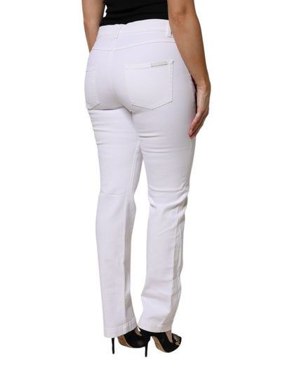 Dolce &amp; Gabbana Weiße GIRLY-Jeans mit Blumen- und Paillettenbesatz