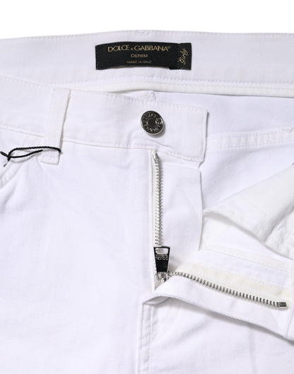 Dolce &amp; Gabbana Weiße GIRLY-Jeans mit Blumen- und Paillettenbesatz