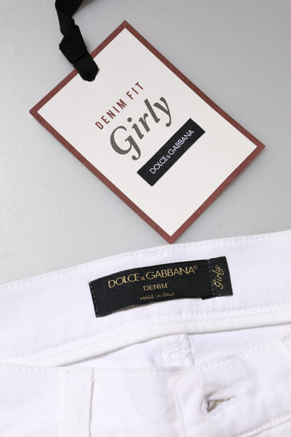 Dolce &amp; Gabbana Weiße GIRLY-Jeans mit Blumen- und Paillettenbesatz