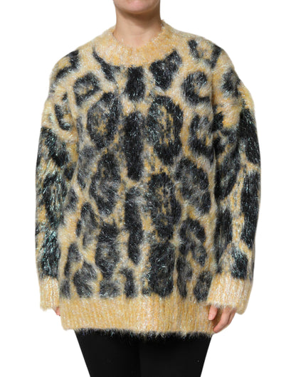 Dolce &amp; Gabbana Mehrfarbiger Pullover aus Mohair mit Leopardenmuster und Rundhalsausschnitt