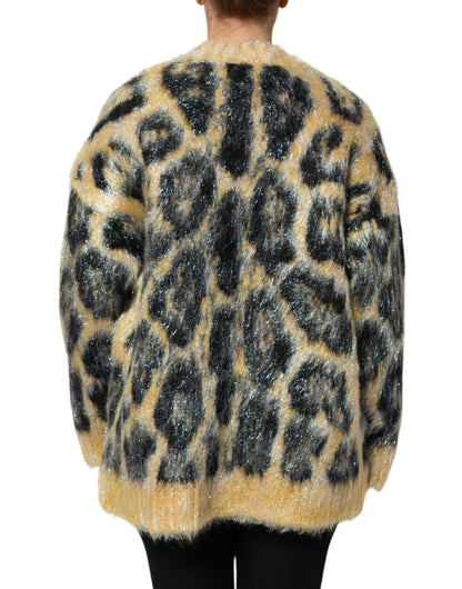 Dolce &amp; Gabbana Mehrfarbiger Pullover aus Mohair mit Leopardenmuster und Rundhalsausschnitt