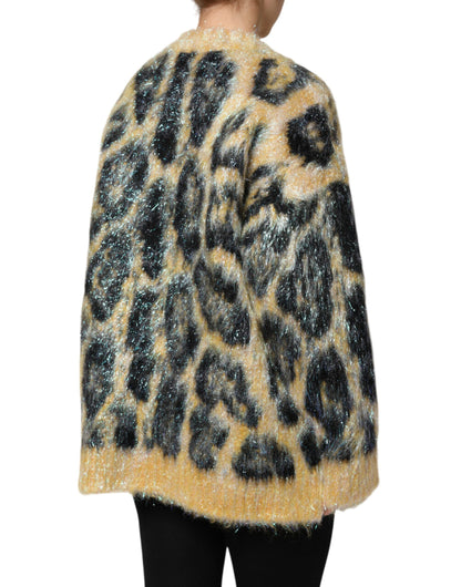 Dolce &amp; Gabbana Mehrfarbiger Pullover aus Mohair mit Leopardenmuster und Rundhalsausschnitt