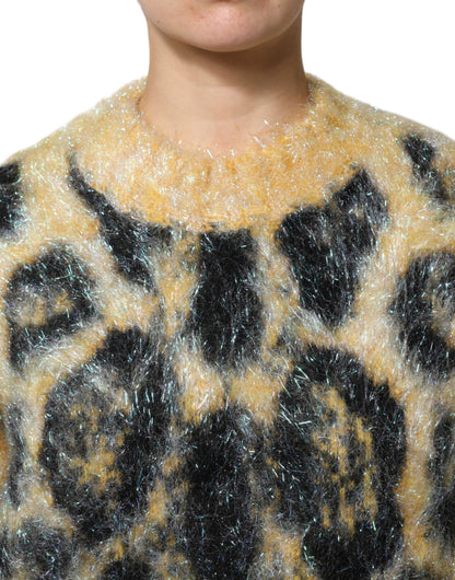 Dolce &amp; Gabbana Mehrfarbiger Pullover aus Mohair mit Leopardenmuster und Rundhalsausschnitt