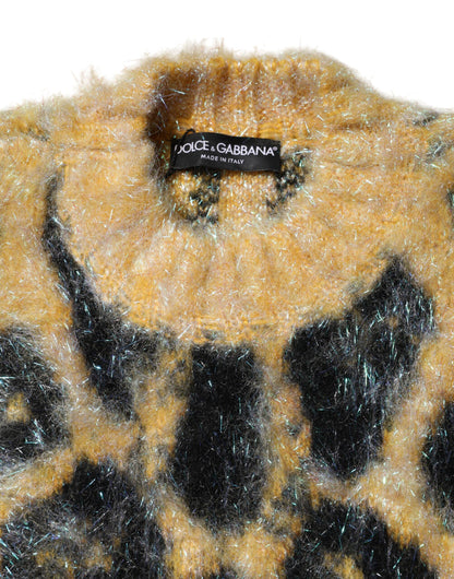 Dolce &amp; Gabbana Mehrfarbiger Pullover aus Mohair mit Leopardenmuster und Rundhalsausschnitt
