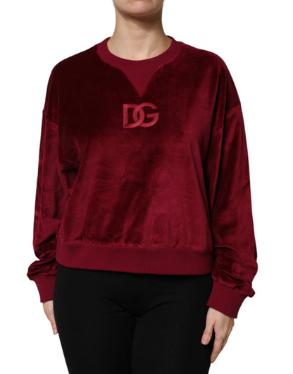 Dolce &amp; Gabbana Roter Pullover aus Baumwollsamt mit Rundhalsausschnitt