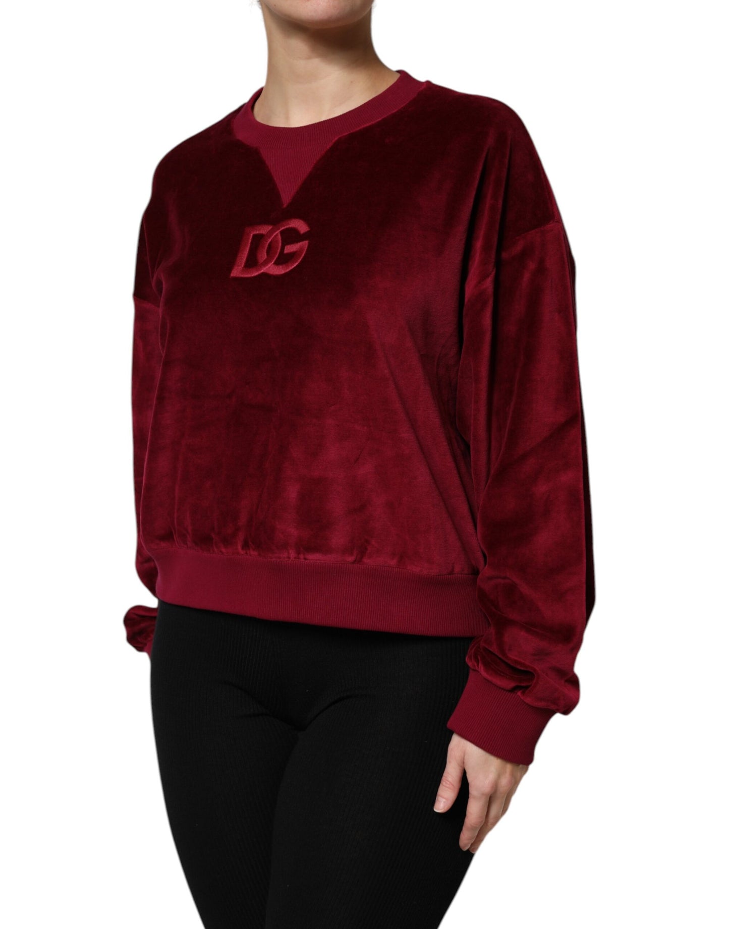Dolce &amp; Gabbana Roter Pullover aus Baumwollsamt mit Rundhalsausschnitt