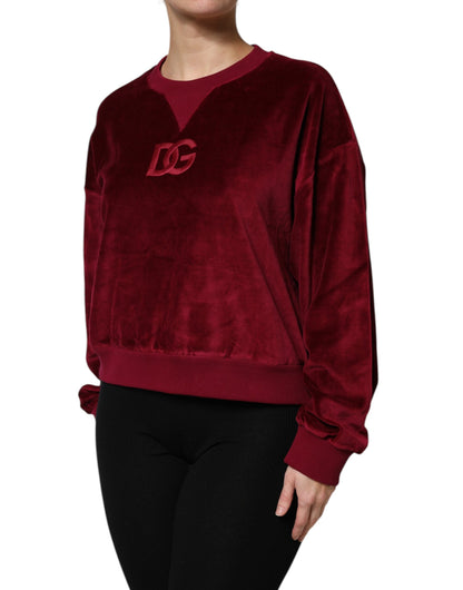 Dolce &amp; Gabbana Roter Pullover aus Baumwollsamt mit Rundhalsausschnitt