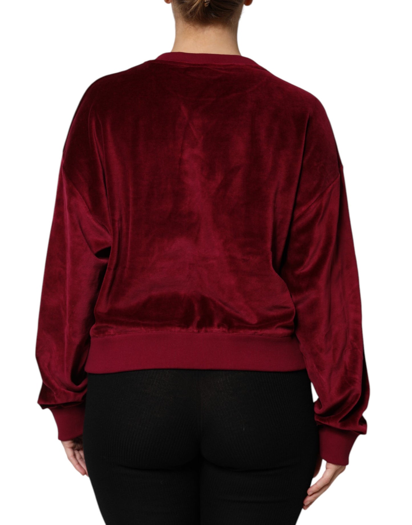 Dolce &amp; Gabbana Roter Pullover aus Baumwollsamt mit Rundhalsausschnitt
