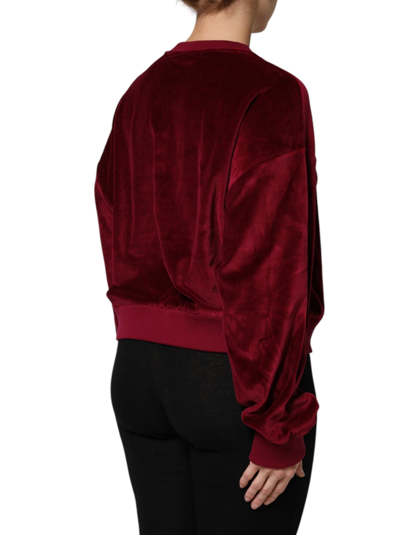 Dolce &amp; Gabbana Roter Pullover aus Baumwollsamt mit Rundhalsausschnitt