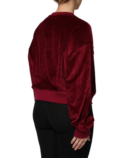 Dolce &amp; Gabbana Roter Pullover aus Baumwollsamt mit Rundhalsausschnitt