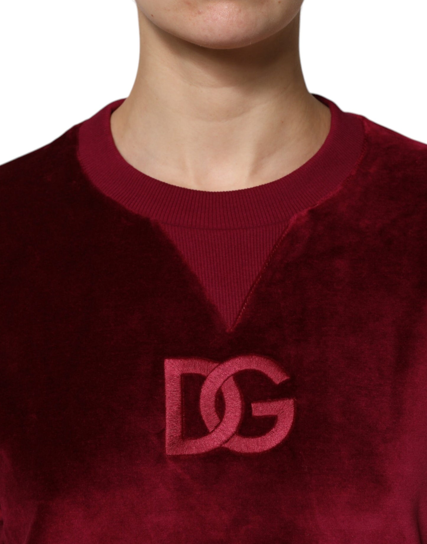 Dolce &amp; Gabbana Roter Pullover aus Baumwollsamt mit Rundhalsausschnitt