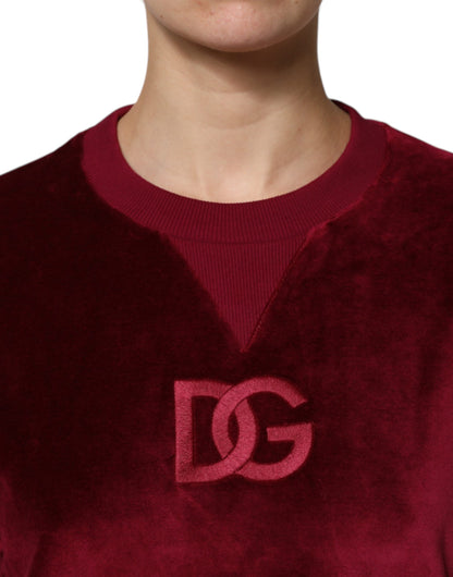 Dolce &amp; Gabbana Roter Pullover aus Baumwollsamt mit Rundhalsausschnitt