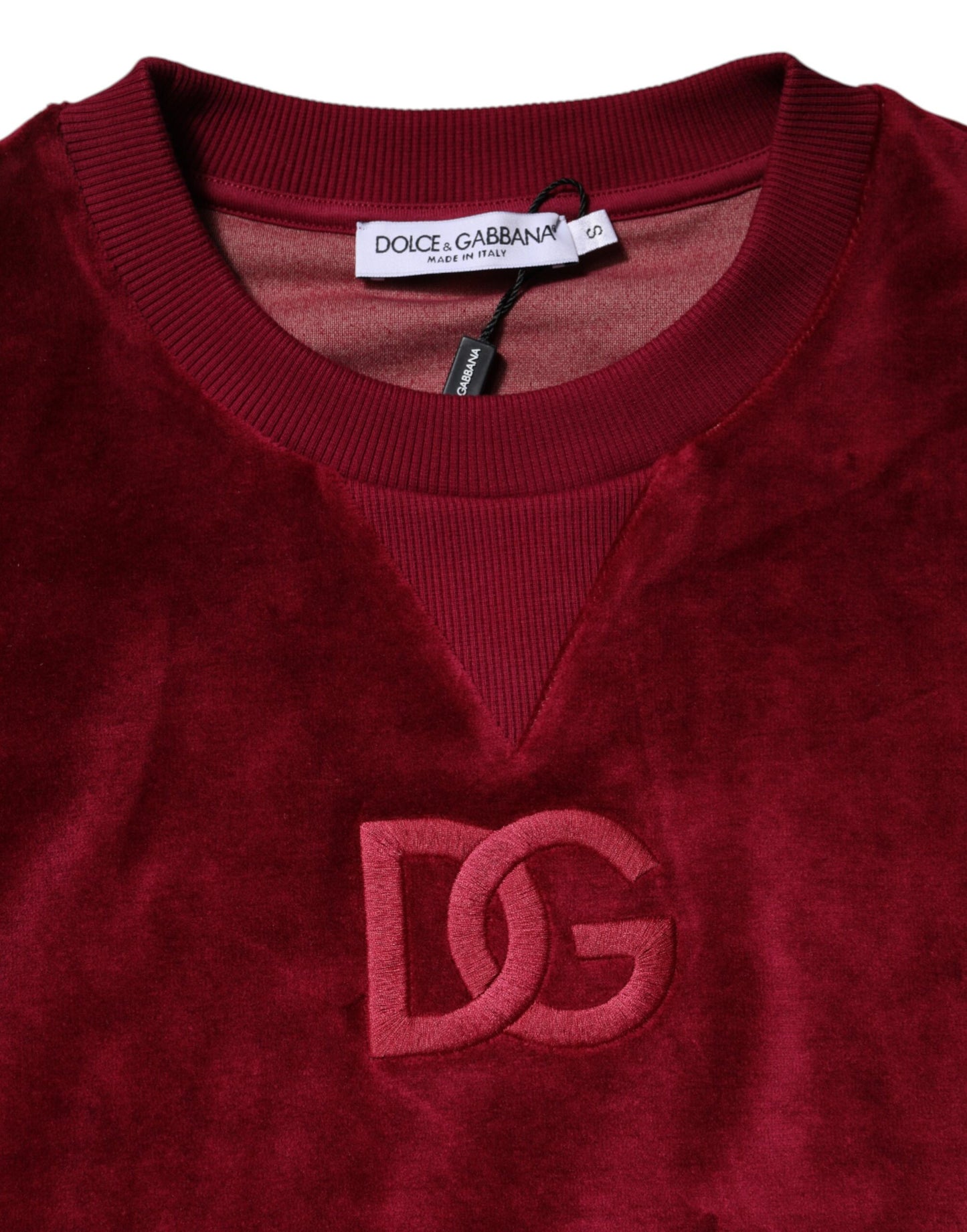 Dolce &amp; Gabbana Roter Pullover aus Baumwollsamt mit Rundhalsausschnitt