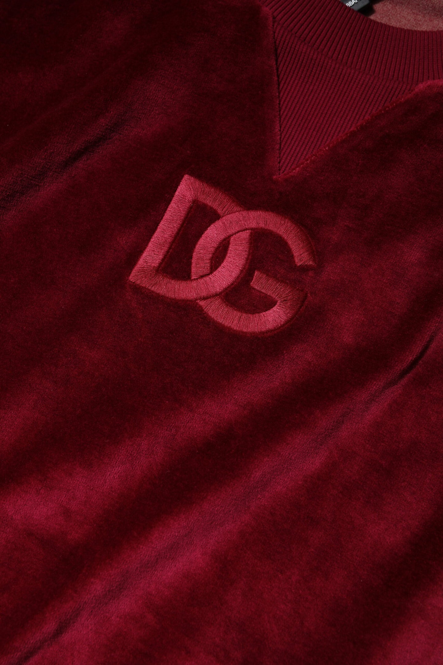 Dolce &amp; Gabbana Roter Pullover aus Baumwollsamt mit Rundhalsausschnitt