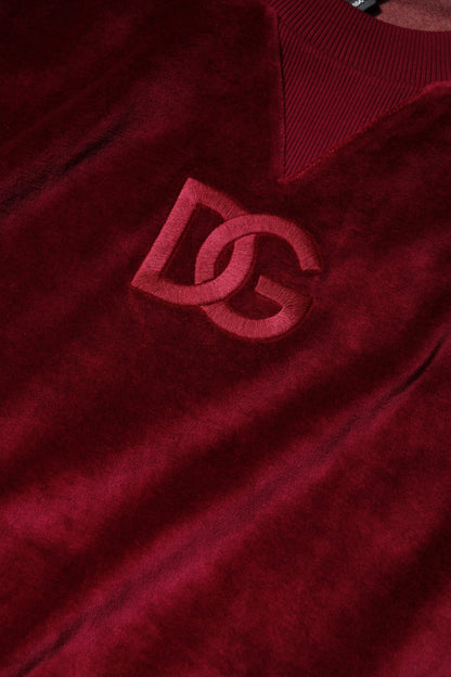 Dolce &amp; Gabbana Roter Pullover aus Baumwollsamt mit Rundhalsausschnitt