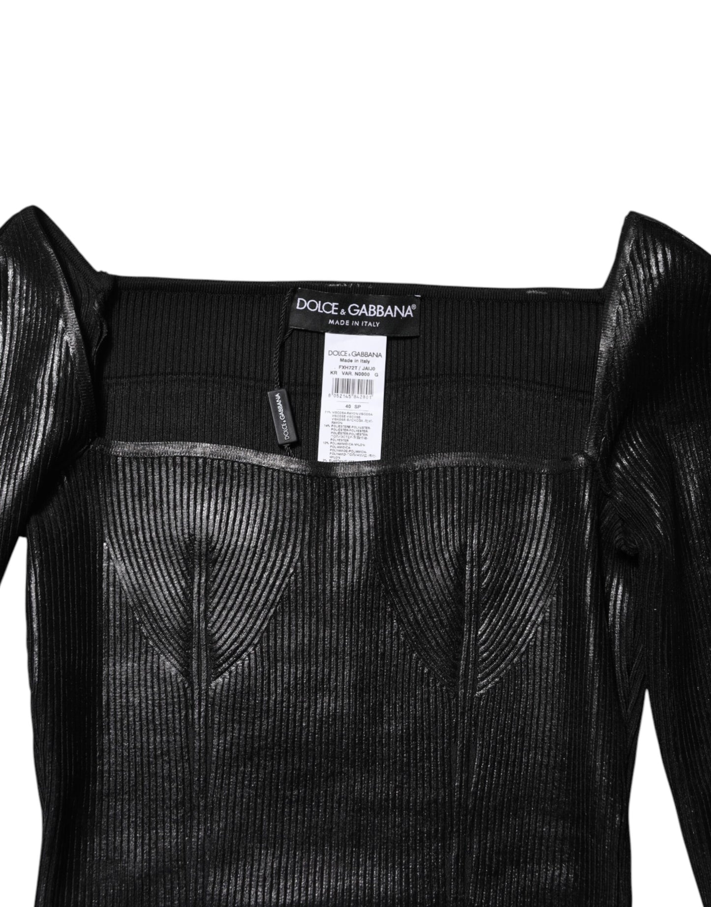 Dolce &amp; Gabbana – Eng anliegende Bluse aus schwarzer Viskose mit langen Ärmeln