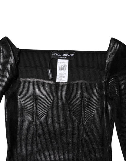 Dolce &amp; Gabbana – Eng anliegende Bluse aus schwarzer Viskose mit langen Ärmeln