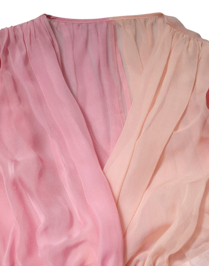 Dolce &amp; Gabbana – Rosa Blusenoberteil mit tiefem V-Ausschnitt und langen Ärmeln