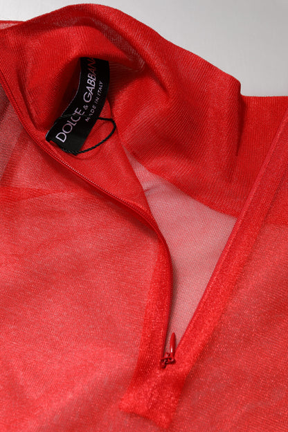 Dolce &amp; Gabbana – Langärmliges Blusenoberteil mit Rollkragen aus rotem Tüll