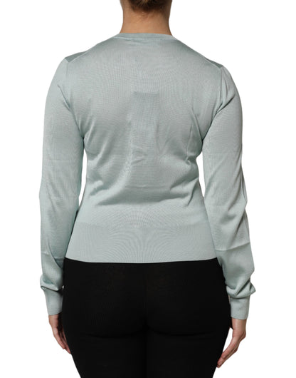 Dolce &amp; Gabbana Hellgrüner Cardigan-Pullover aus Seide mit Knopfleiste