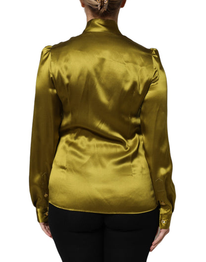 Dolce &amp; Gabbana – Grünes Blusenoberteil mit Ascot-Kragen und langen Ärmeln