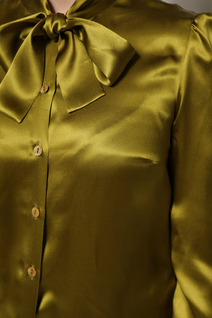 Dolce &amp; Gabbana – Grünes Blusenoberteil mit Ascot-Kragen und langen Ärmeln