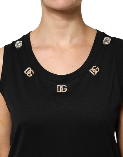 Dolce &amp; Gabbana Schwarzes, ärmelloses Tanktop mit DG-Verzierung