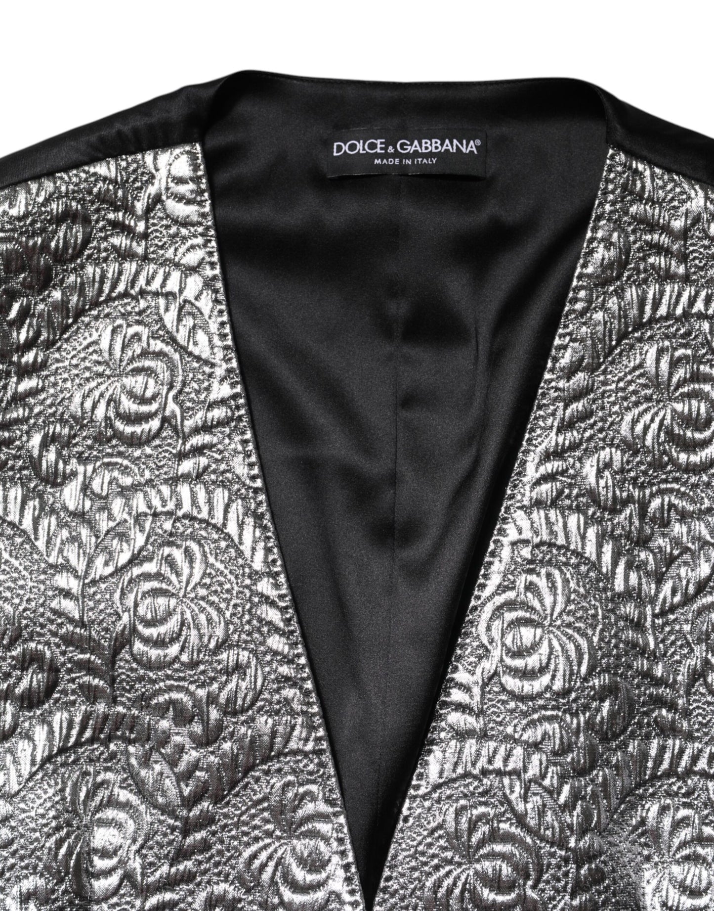 Dolce &amp; Gabbana – Ärmelloses Trägertop aus Jacquard mit silbernem Blumenmuster