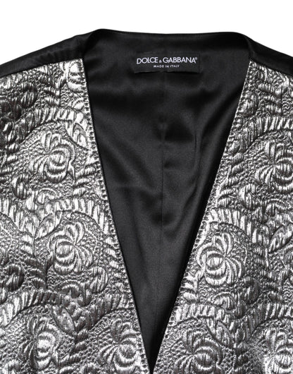 Dolce &amp; Gabbana – Ärmelloses Trägertop aus Jacquard mit silbernem Blumenmuster