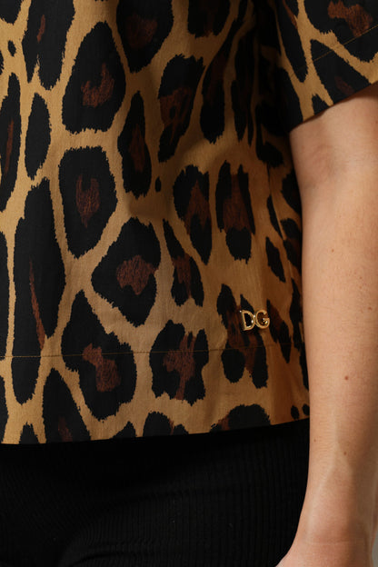 Dolce &amp; Gabbana – Braunes Poloshirt mit Leopardenmuster und Kragen
