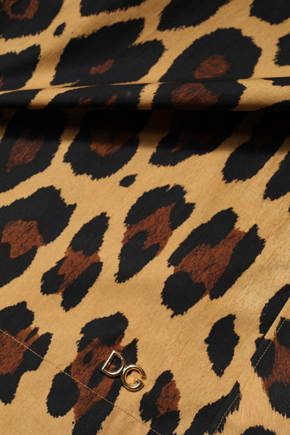 Dolce &amp; Gabbana – Braunes Poloshirt mit Leopardenmuster und Kragen