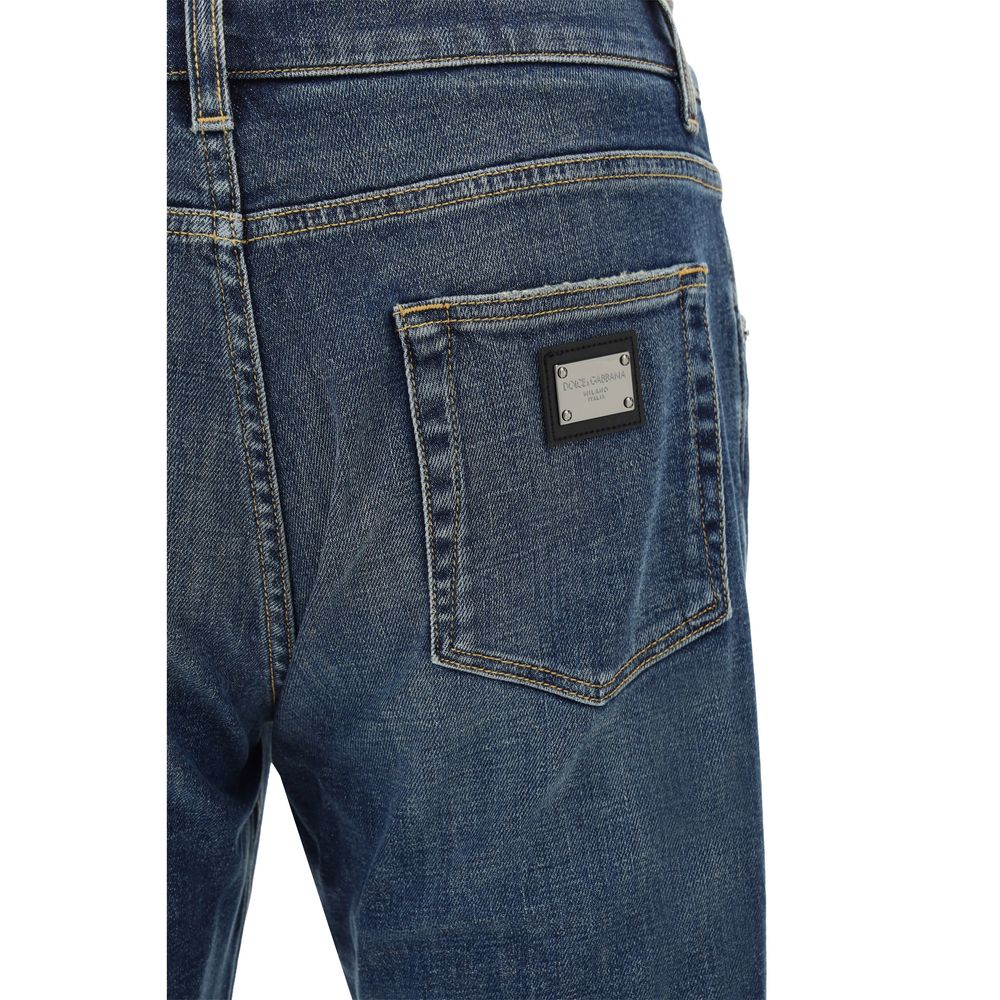 Dolce & Gabbana Blue Elastane Straight-Leg Jeans