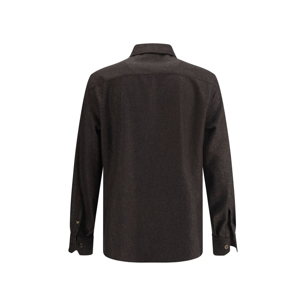 Brunello Cucinelli Braun kariertes Wollfleece-Hemd