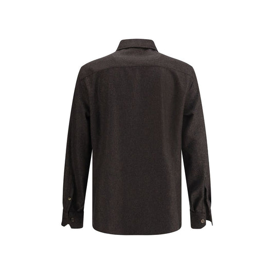 Brunello Cucinelli Braun kariertes Wollfleece-Hemd