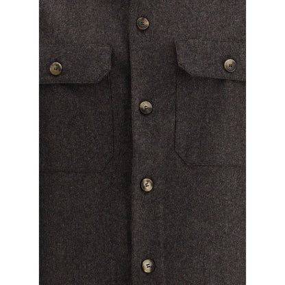Brunello Cucinelli Braun kariertes Wollfleece-Hemd