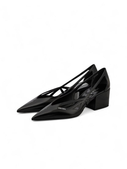 Prada Black Leather Cut-Out Pumps 55