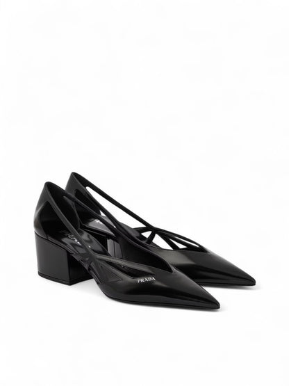 Prada Black Leather Cut-Out Pumps 55