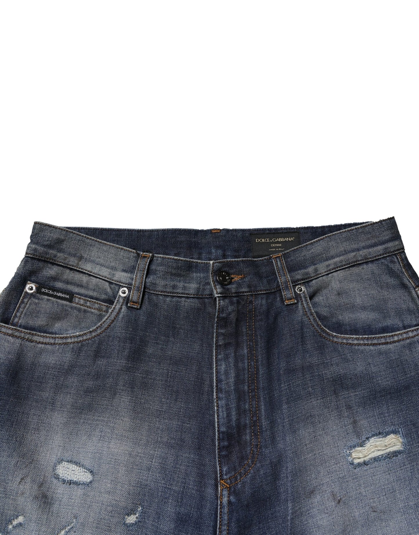 Dolce & Gabbana Blue Washed Tattered Cotton Men Jeans