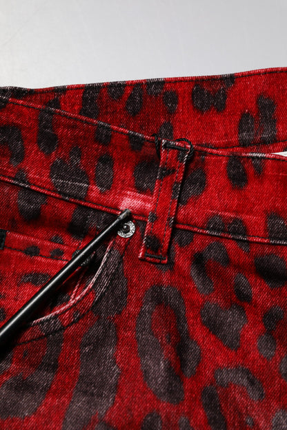 Dolce & Gabbana Red Leopard Print Cotton Skinny Denim Jeans